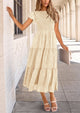 Floral  Summer Cap Sleeve Smocked Ruffle A Line Long Flowy Wedding Guest Midi Dresses
