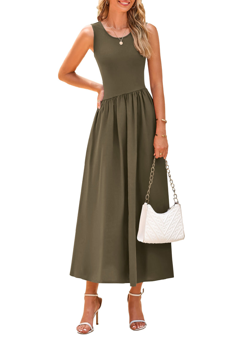 PRETTYGARDEN Women's Maxi Sundress Casual Summer Sleeveless Asymmetrical Drop Waist Patchwork Long Flowy Tank Dresses