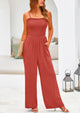 Linen Smocked Spaghetti Strap Pockets Wide Leg Jumpsuits