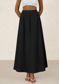 Ruffle High Waisted Casual Long Flowy Maxi Skirts with Pockets