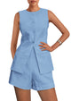Casual Trendy Button Down Vest Tops High Waisted Shorts Business Two Piece Sets