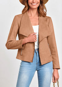 PRETTYGARDEN Women's Faux Suede Jackets Fashion Fall Clothes Long Sleeve Open Front Cropped Coat Outwear