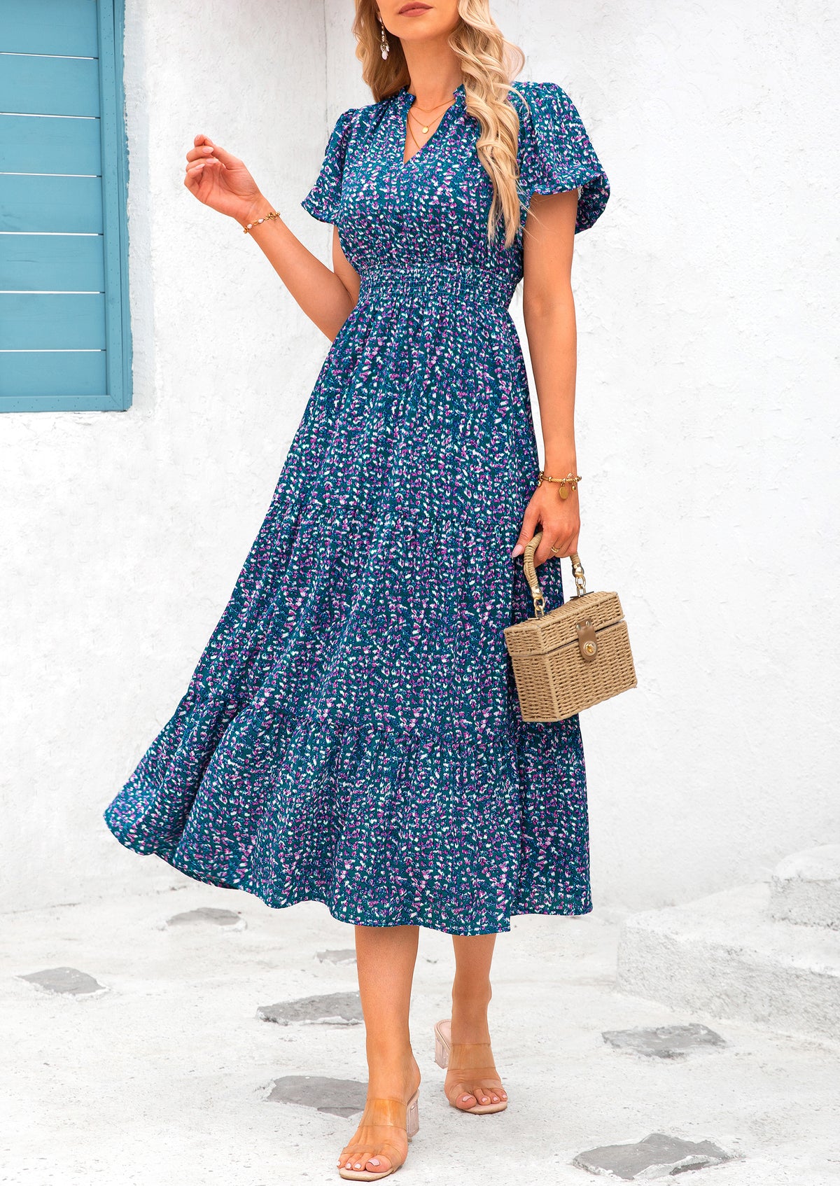Casual V-neck short sleeved Bohemian Maxi dress