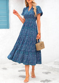 Casual V-neck short sleeved Bohemian Maxi dress