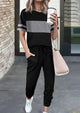 Short Sleeve Pullover Drawstring Long Pants Two Piece Sets