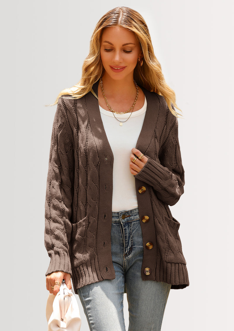 PRETTYGARDEN Women's Open Front Cardigan Sweaters Fall Fashion Button Down Cable Knit Chunky Winter Outerwear Coats