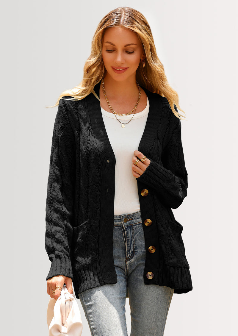PRETTYGARDEN Women's Open Front Cardigan Sweaters Fall Fashion Button Down Cable Knit Chunky Winter Outerwear Coats