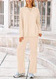 Long Sleeve High Low Tops T-Shirts Wide Leg Pants Two Piece Sets