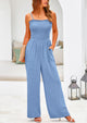 Linen Smocked Spaghetti Strap Pockets Wide Leg Jumpsuits
