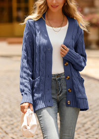 Knitted Solid Color Button Down Chunky Outwear Cardigan