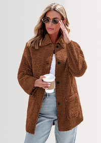 PRETTYGARDEN Women's Winter Faux Fur Coats Long Sleeve Lapel Button Down Pockets Fleece Sherpa Jacket Casual Trendy Outerwear
