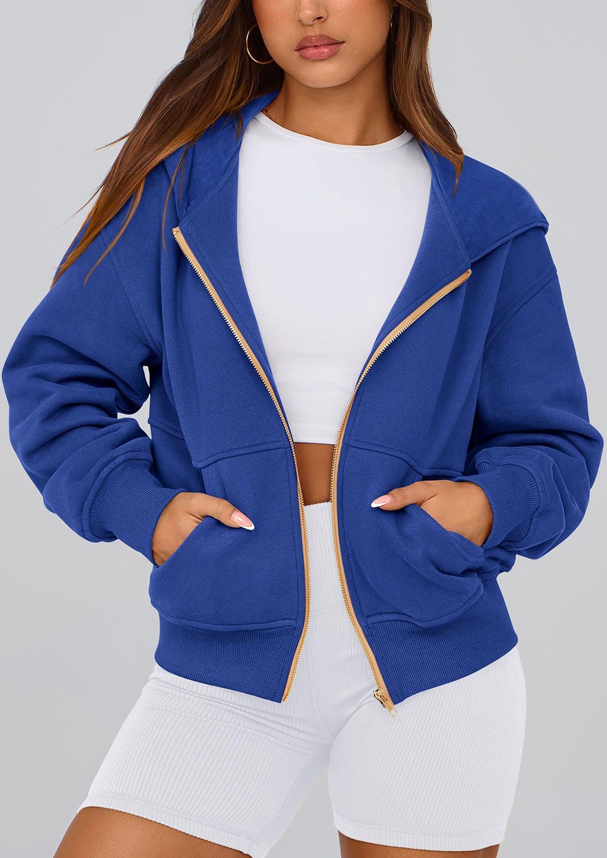 Y2K Zip Up Hoodie Long Sleeve Loose Fit Pockets Casual Sweatshirt