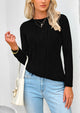 Plain Long Sleeve Crew Neck Textured Casual T-shirts