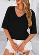 Short Sleeved Casual V-Neck Knitted Small Eye Shirt