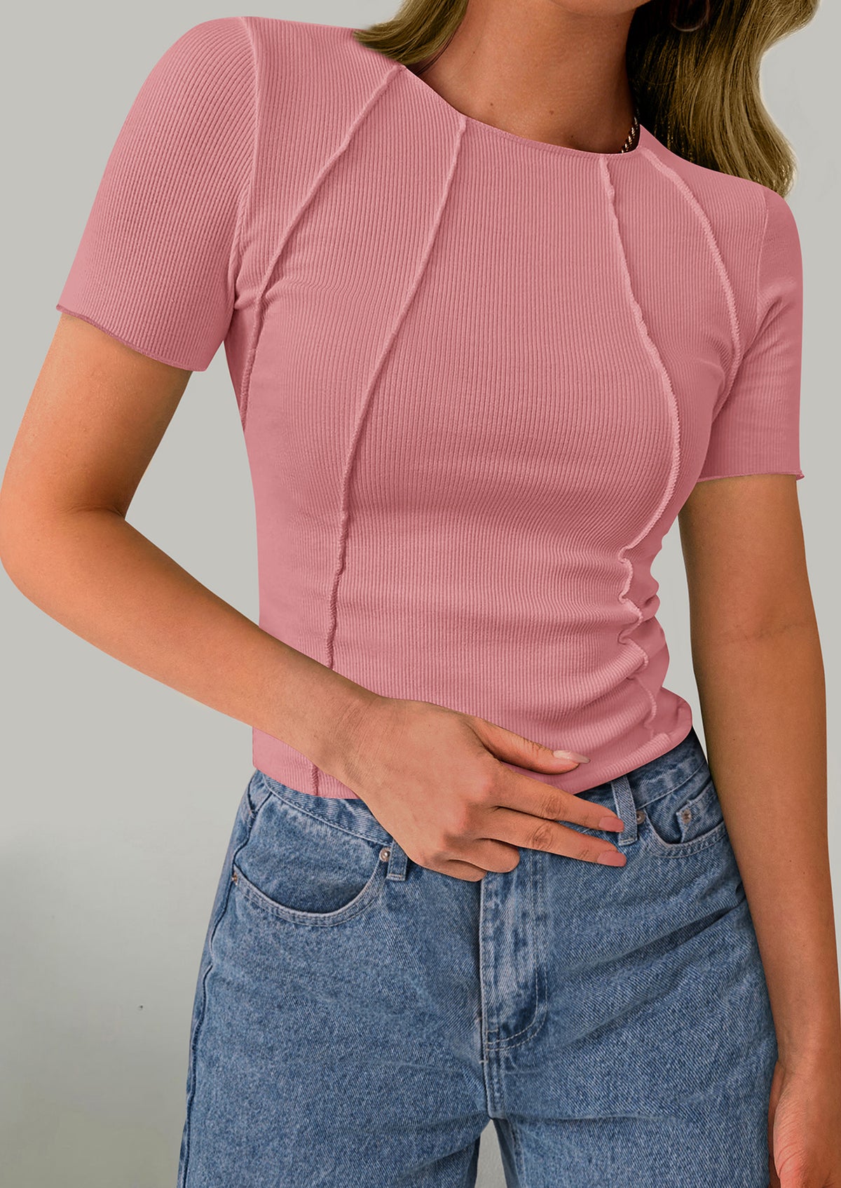 Short Sleeved Casual Round Neck Slim Fit T-Shirt