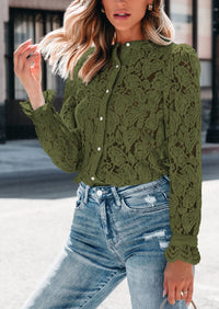 Lace Casual Long Sleeve Button Up Blouses