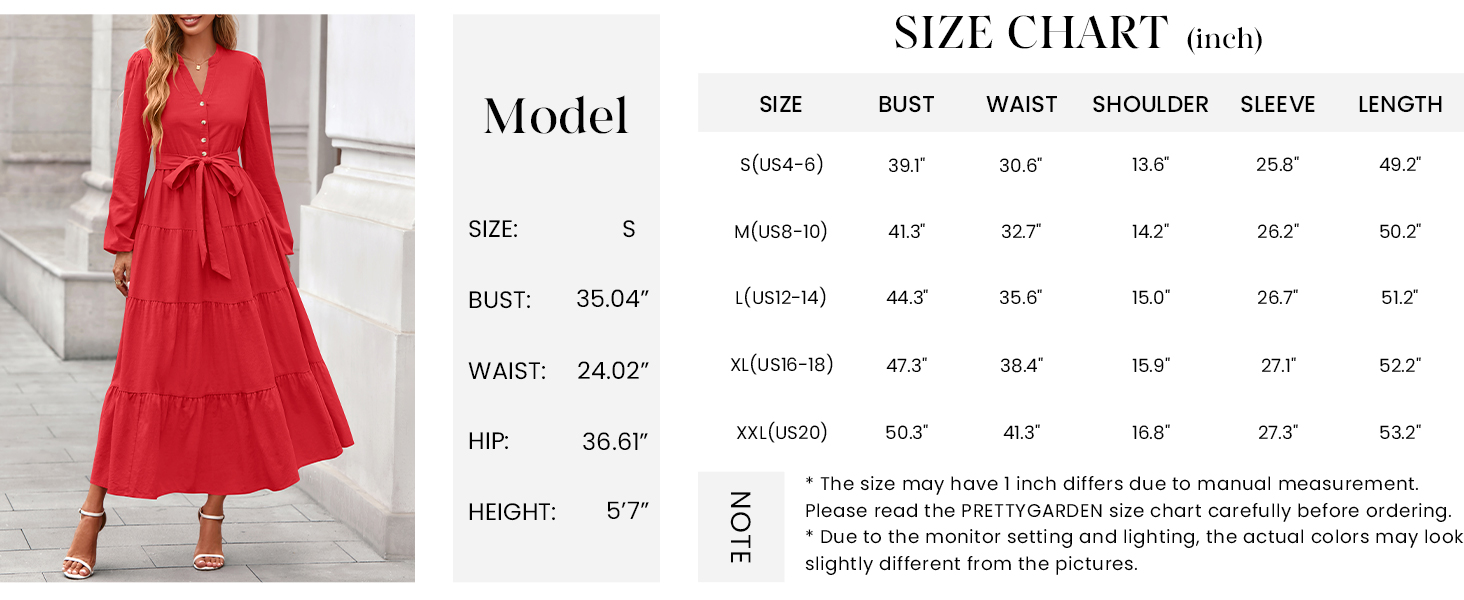 PRETTYGARDEN Fall Dresses for Women Long Sleeve V Neck Belted Ruffle A Line Flowy Boho Maxi Wedding Guest Dress Pockets