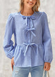 Babydoll Peplum Puff Long Sleeve Bow Tie Front Cute Y2K Blouses