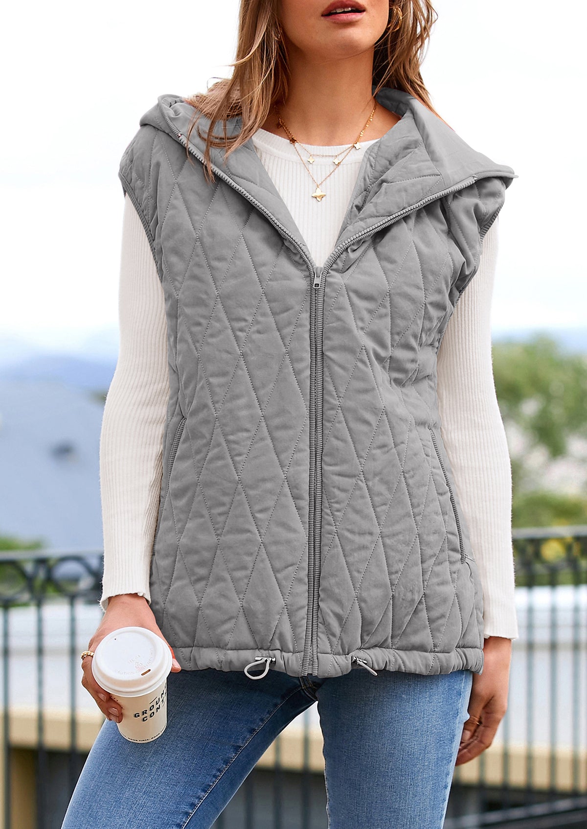 Casual Sleeveless Hooded Zipper Jacket Jacket
