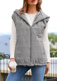 Casual Sleeveless Hooded Zipper Jacket Jacket