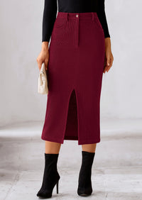 Casual Work High Waisted Long Slit Corduroy Midi Pencil Skirts