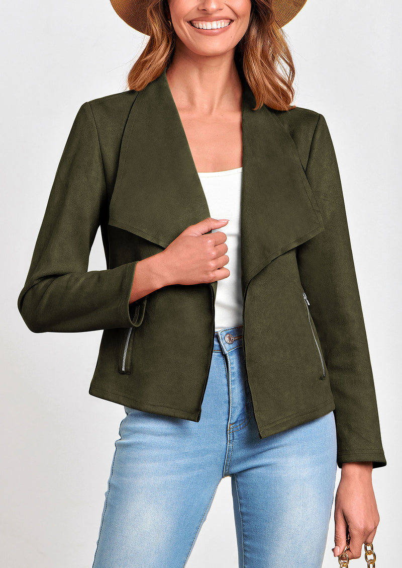 PRETTYGARDEN Women's Faux Suede Jackets Fashion Fall Clothes Long Sleeve Open Front Cropped Coat Outwear