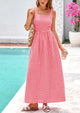 Spaghetti Strap  Plaid Square Neck A Line Smocked Casual Vacation Maxi Dresses