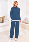 PRETTYGARDEN Two Piece Matching Sweater Lounge Sets Knit Long Sleeve Pullover Tops Wide Leg Pants