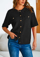 Button Down Casual Short Sleeve Crew Neck Ribbed Knit Shirts