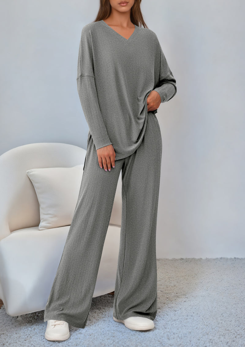PRETTYGARDEN 2 Piece Lounge Sets for Women Fall Outfits Casual Loose Long Sleeve Tops Wide Leg Pants Matching Pajama Set