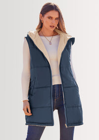 PRETTYGARDEN Womens Fall Reversible Vests Sleeveless Fleece Jacket Zip Up Hoodie Pockets Long Warm Winter Coat Outerwear