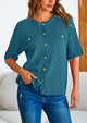 Button Down Casual Short Sleeve Crew Neck Ribbed Knit Shirts