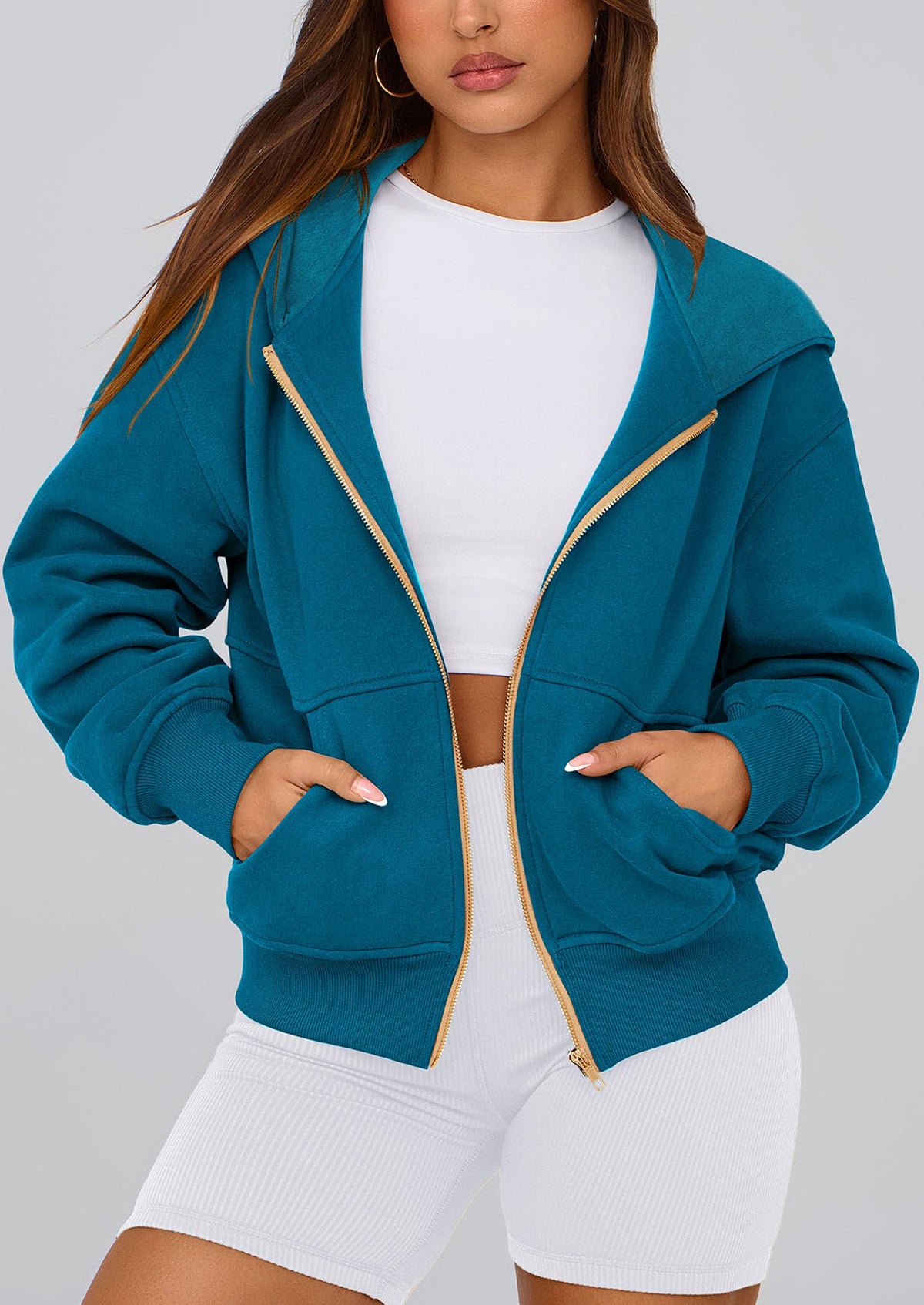 Y2K Zip Up Hoodie Long Sleeve Loose Fit Pockets Casual Sweatshirt