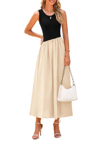 Casual Sleeveless Striped Ribbed Knit Long Dresses Beach Vacation Sundress