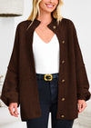 PRETTYGARDEN Women's Winter Button Down Cardigan Sweaters Mock Neck Lantern Long Sleeve Chunky Knit Jacket Trendy Outerwear