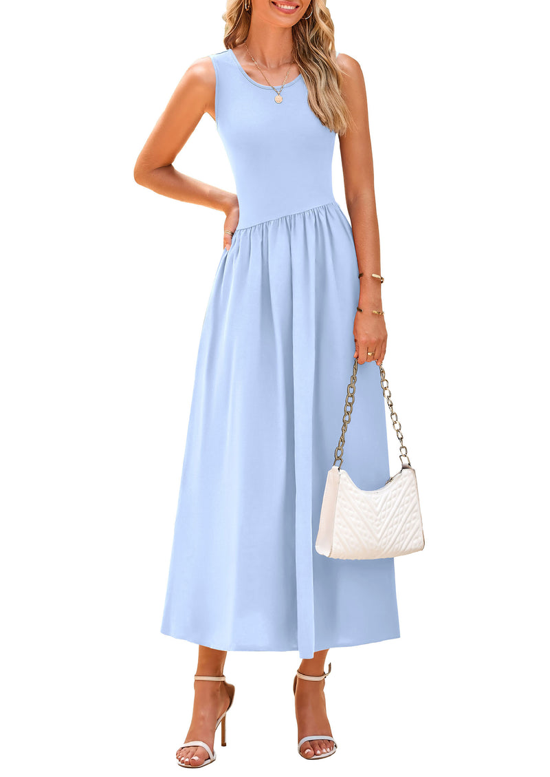 PRETTYGARDEN Women's Maxi Sundress Casual Summer Sleeveless Asymmetrical Drop Waist Patchwork Long Flowy Tank Dresses