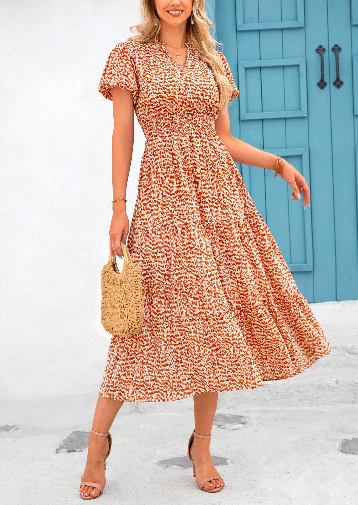 Casual V-neck short sleeved Bohemian Maxi dress