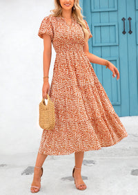 Casual V-neck short sleeved Bohemian Maxi dress
