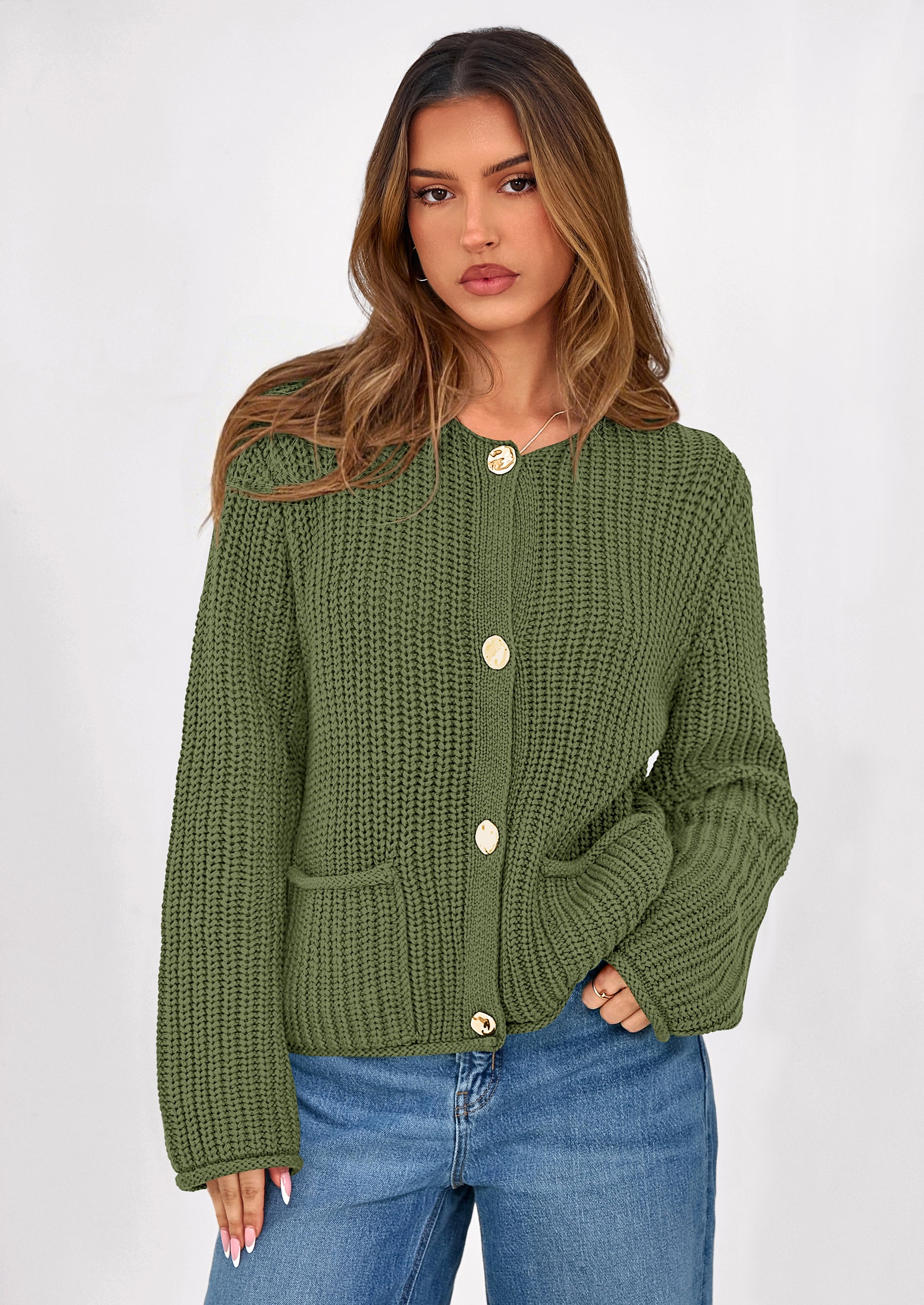 PRETTYGARDEN Cardigan Sweaters for Women Trendy Oversized Knit Chunky Button Cardigans Fall Winter Outfits with Pockets