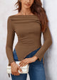 Long Sleeve Y2K Crop Top Off Shoulder Asymmetrical Fitted Knit Blouses