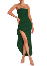 Ruched Bodycon Off Shoulder Asymmetrical High Split Elegant Cocktail Party Dresses