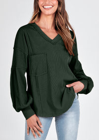 Long Sleeved Casual V-Neck Loose Knit Pullover