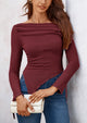 Long Sleeve Y2K Crop Top Off Shoulder Asymmetrical Fitted Knit Blouses