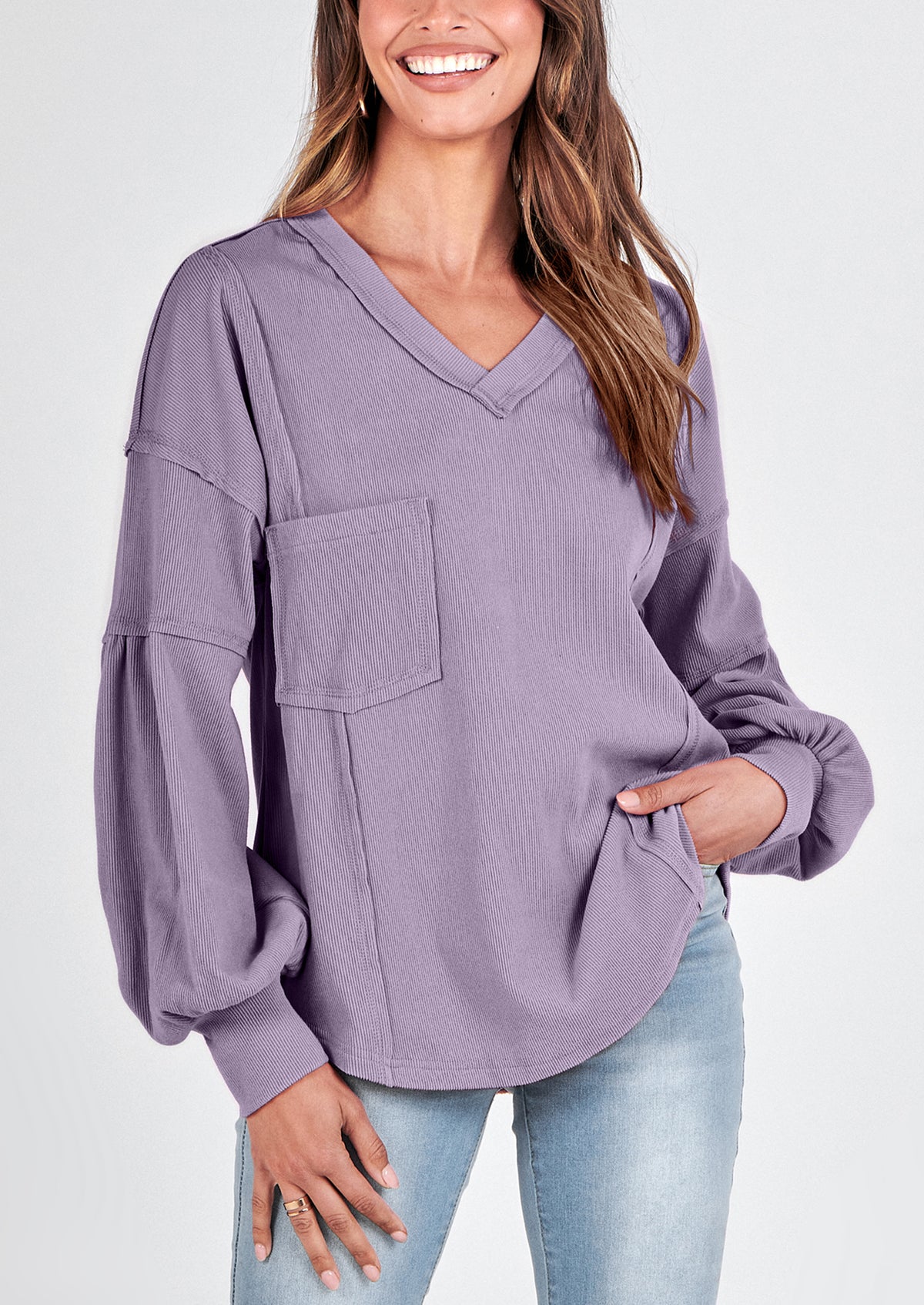 Long Sleeved Casual V-Neck Loose Knit Pullover