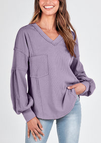 Long Sleeved Casual V-Neck Loose Knit Pullover