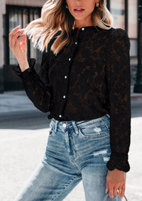 Lace Casual Long Sleeve Button Up Blouses