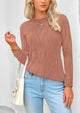 Plain Long Sleeve Crew Neck Textured Casual T-shirts