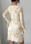 PRETTYGARDEN Women's Floral Embroidered Dress Fall Long Bell Sleeve Ribbon Flower Mini Short Mesh Bodycon Party Dresses