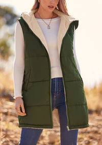 PRETTYGARDEN Womens Fall Reversible Vests Sleeveless Fleece Jacket Zip Up Hoodie Pockets Long Warm Winter Coat Outerwear
