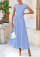 Casual Cap Sleeve Patchwork A Line Flowy Elegant Homecoming Maxi Dress